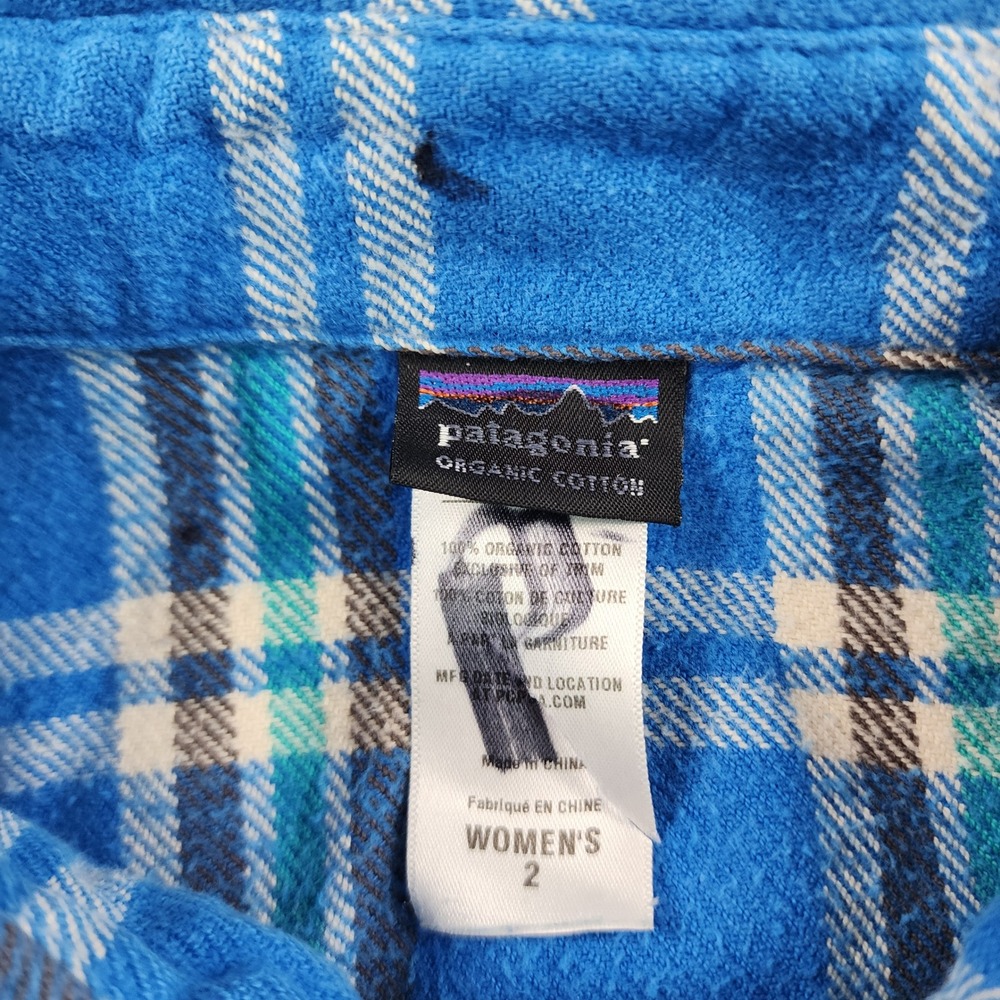 Patagonia Fjord Flannel 53915 Blue Plaid Organic Cotton Shirt Womens‎ 2 Western - Picture 3 of 6